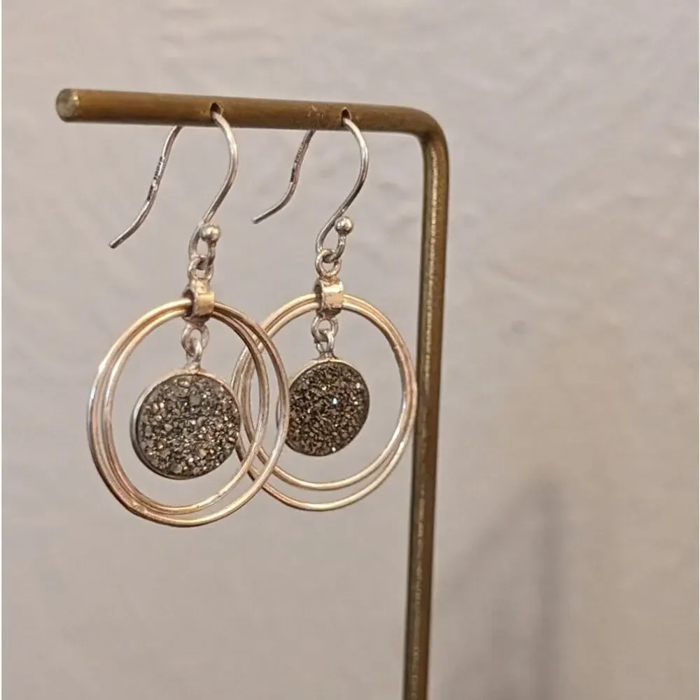 Sparkling Silver Double Circle Earrings - Picture 4 of 7